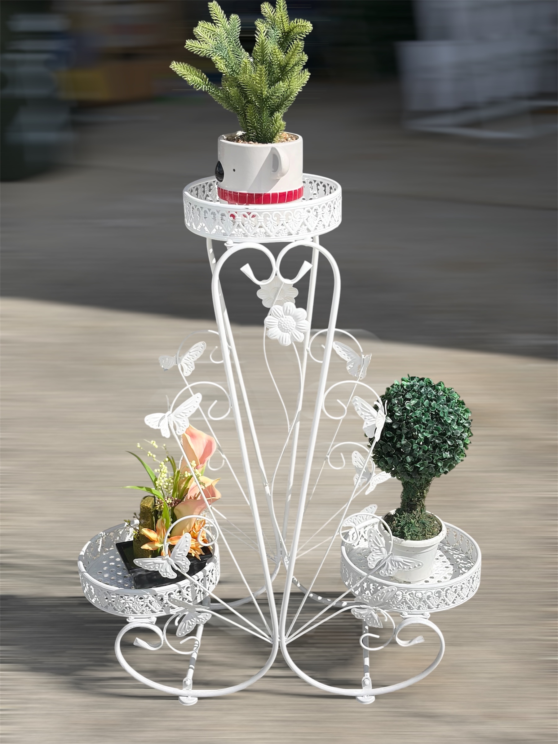 (image for) 1Set 3-Layer Butterfly Flower Plant Display Stand Holder Home Garden Décor