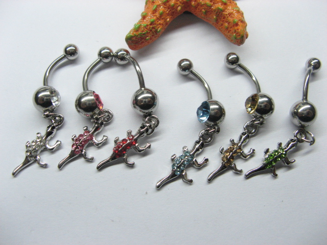 2Pcs Rhinestone Gecko Dangle Belly Navel Body Piercing