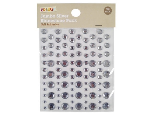 12Packs X 100Pcs Self-adhesive Jumbo Silver Look Rhinestones