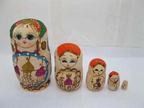 5Set New Russian Wooden 5 Nesting Dolls - Click Image to Close