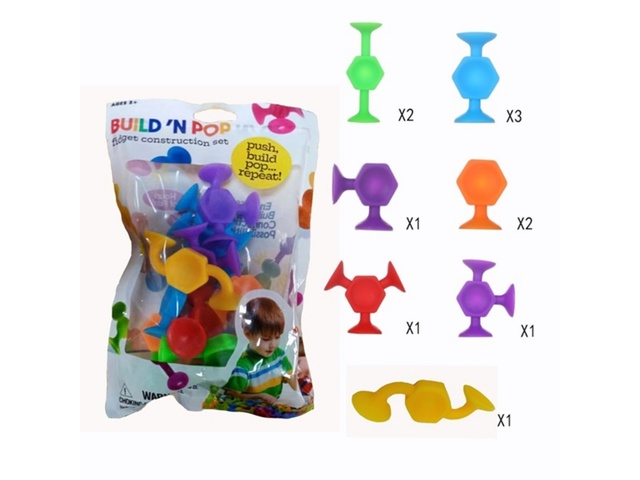 (image for) 2Packs x 11Pcs Mini Shapes Suction Toys Build 'N Pop Interactive