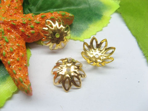 200pcs Golden Plated Bead Caps Leaves 12mm - Click Image to Close