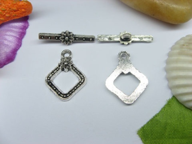 50sets Metal Flower Square Toggle Clasp yw-ac-tc16 - Click Image to Close