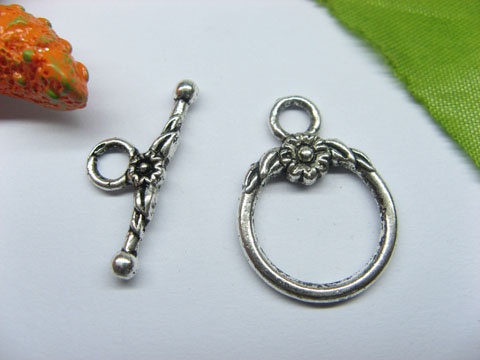 50sets Metal Flower Circle Toggle Clasp yw-ac-tc3 - Click Image to Close