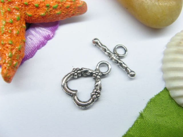 50sets Metal Floral Heart Toggle Clasp yw-ac-tc95