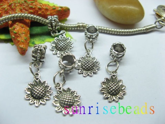 20pcs Tibetan Silver Barrel Bail Beads European Beads with Dangl - Click Image to Close