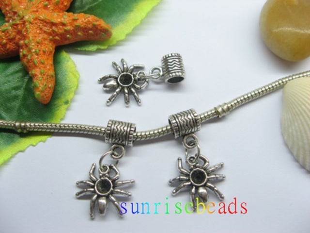 20pcs Tibetan Silver Bail Beads European Beads w/Dangle Spider - Click Image to Close