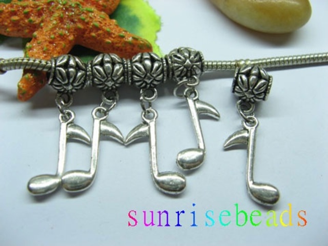 20pcs Tibetan Silver Bail Beads European Beads with Dangle Notes 20pcs Tibetan Silver Bail Beads European Beads with Dangle Notes