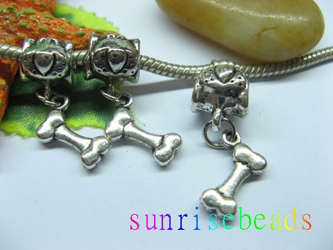20pcs Tibetan Silver Dog Bail Beads European Beads with Dangle B - Click Image to Close
