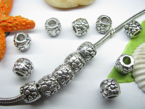 20pcs Tibetan Silver Heart Barrel Beads Fit European Beads - Click Image to Close