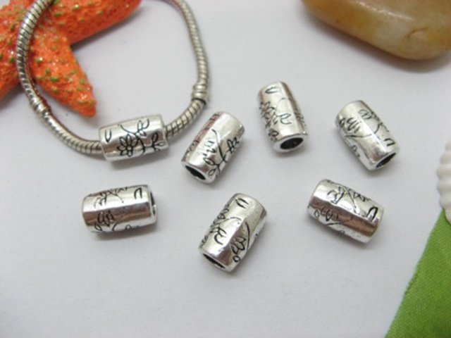 20pcs Tibetan Silver Flower Column Beads Fit European Beads - Click Image to Close