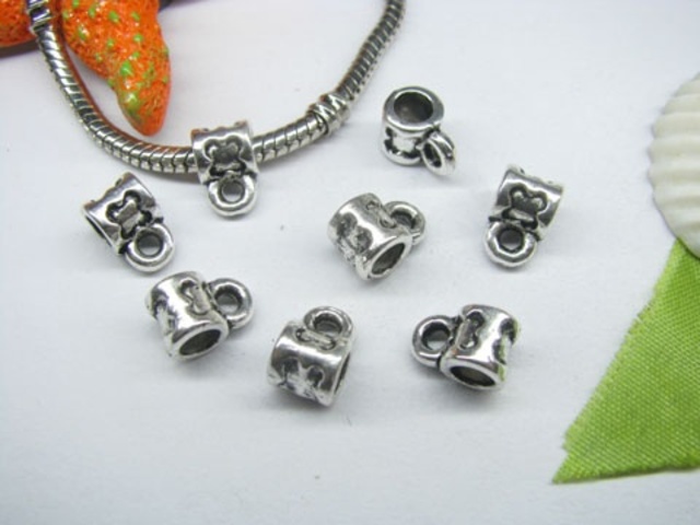 20pcs Tibetan Silver Barrel Bail Beads Fit European Beads - Click Image to Close