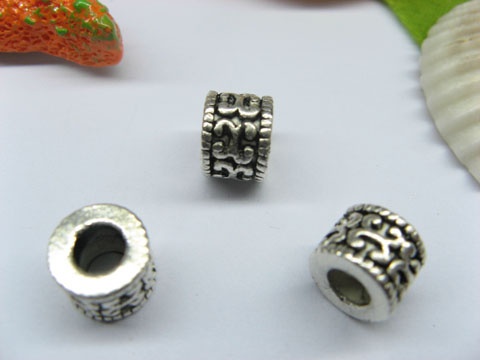 50pcs Tibetan Silver "X" Barrel Beads European Design - Click Image to Close