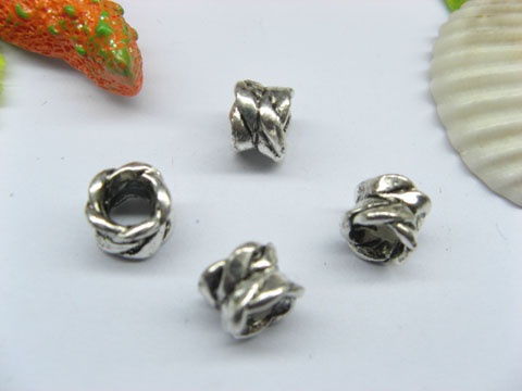 50pcs Tibetan Silver Flower Barrel Beads European Design - Click Image to Close