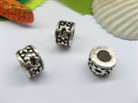 50pcs Tibetan Silver Sunflower Barrel Beads European Design - Click Image to Close