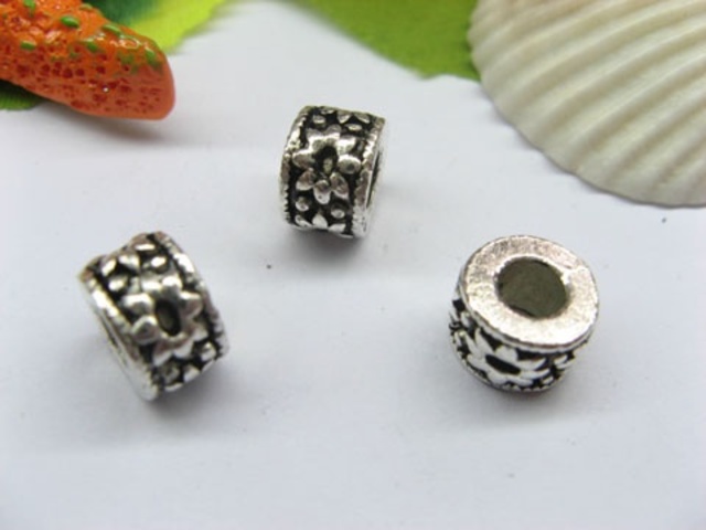 50pcs Tibetan Silver Sunflower Barrel Beads European Design - Click Image to Close