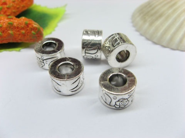 20pcs Tibetan Silver Carved Flower Column Beads European Design - Click Image to Close