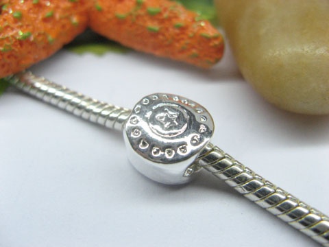 10pcs Silver Plated Screw Pentagram Beads European Design - Click Image to Close