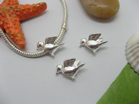 10pcs Silver Plated Screw Peaceful Dove Beads European Design - Click Image to Close